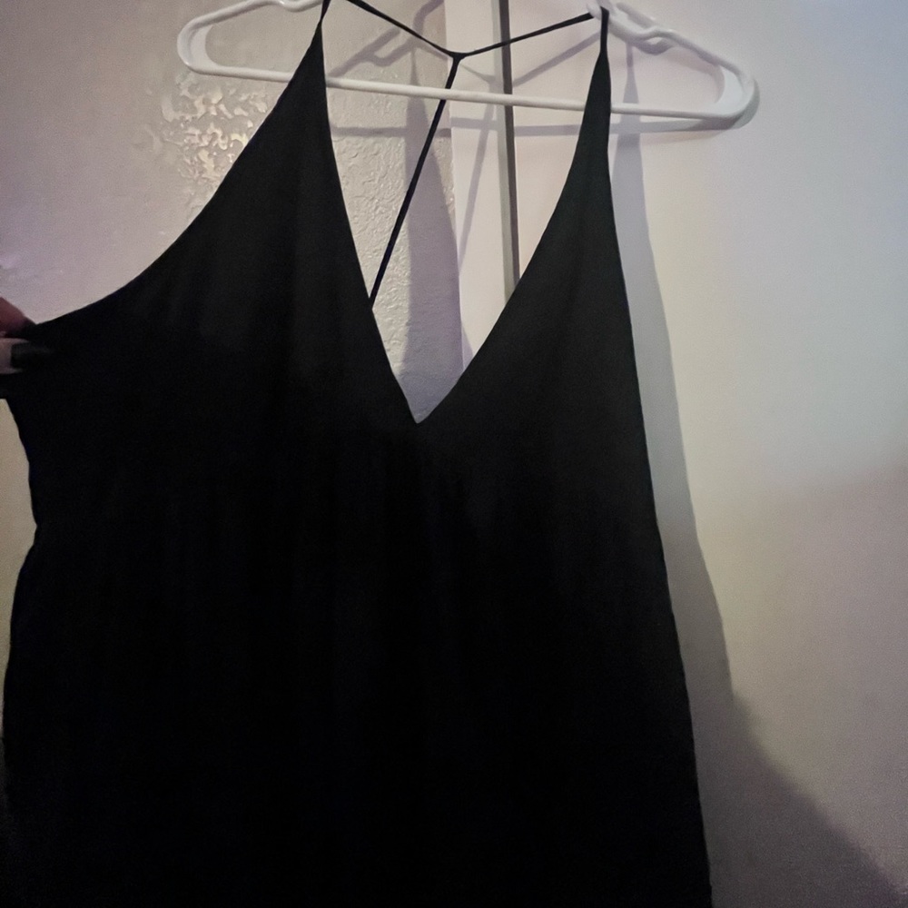 LACAUSA long romper style black V Neck strappy sundress - Medium